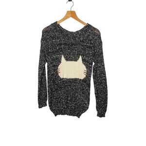 Womens Girls Cute Cat Face Jumper Top Knit Sweater Animal Scoop Top